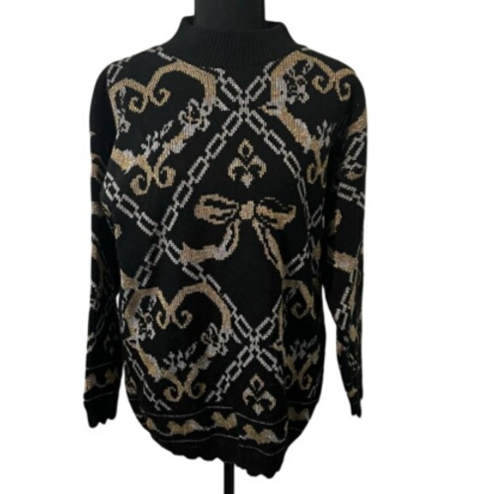 Vintage Bows‎ Hearts Scallop Hem Eclectic Detailed Retro Dana Scott Sweater M